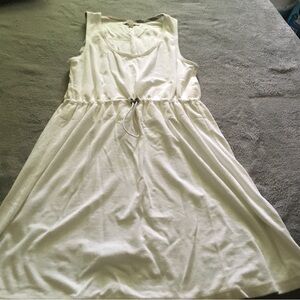 White Sleeveless Drawstring Summer Dress